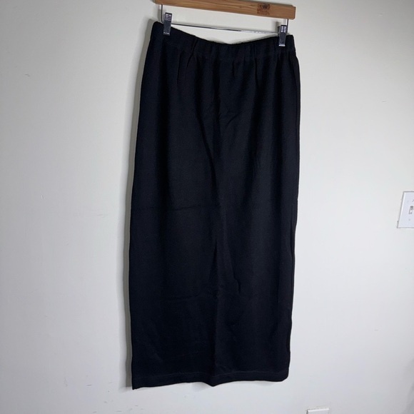 PERUVIAN CONNECTION Baby Alpaca Wool Black Midi Skirt Pull-on Elastic - Picture 5 of 9